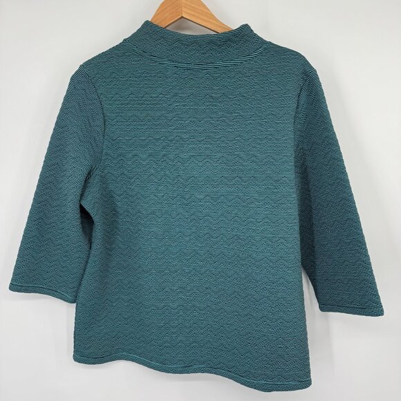 Chicos 2 Weekends Womens Turquoise Textured Knit top shirt Size large 3/4 sleeve - Picture 8 of 10